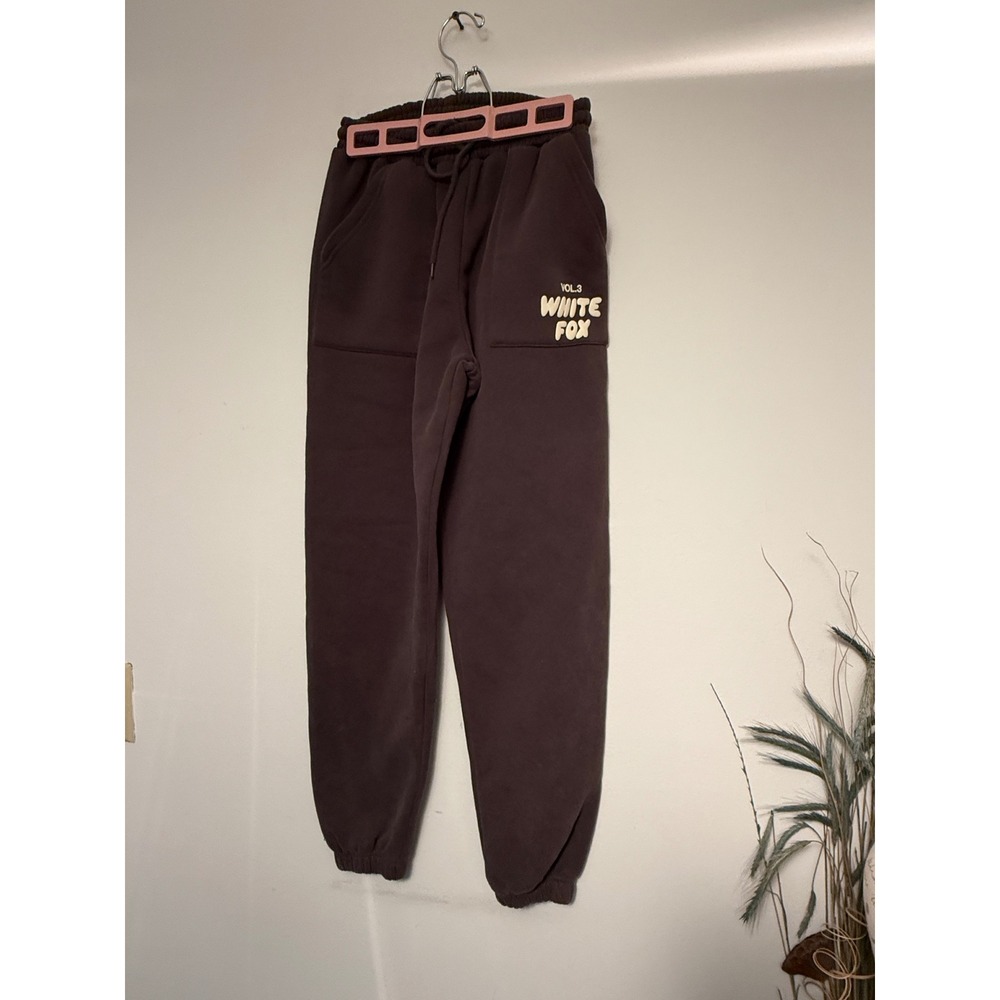 White Fox Vol.3 Espresso Brown Fleece Jogger Sweatpants Womens XS Puff Print